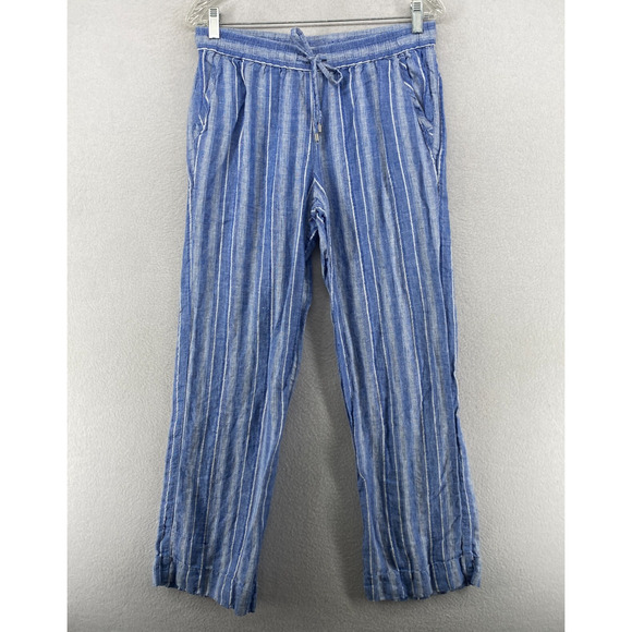 TOMMY BAHAMA Pants Womens S Santiago Striped Linen Blend Lounge Drawstring Blue - Picture 1 of 12